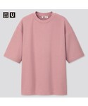 ユニクロ | エアリズムコットンオーバーサイズTシャツ（5分袖）(T恤)
