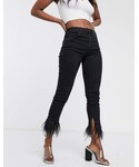 Blank NYC Denim pants "Blank Nyc Blank NYC straight leg jean with faux fur trim"