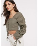 Asos Shirts "Asos Design ASOS DESIGN top with button front and ruched sleeve"