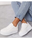Asos的「Asos Design ASOS DESIGN Wide Fit Dreamer flatform chunky sneakers in white（球鞋）」