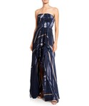 Halston One piece dress "Halston Geometric Burnout Strapless High-Low Gown"