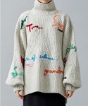 Mame Kurogouchi Knitwear "Cable Knit Pullover with Hand Stitched Letter"