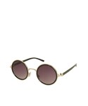 Topshop | Black frame round sunglasses with gold metal detail. 50% hard plastic,50% metal. machine washable.(太陽鏡)