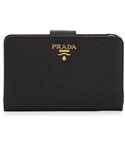 Prada | Prada Saffiano Triangle Bi-Fold Tab Wallet, Black (Nero)(錢包)