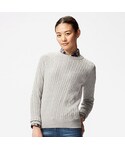 ユニクロ | WOMEN コットンカシミヤケーブルクルーネックセーター（長袖）(針織衫)