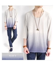 MONO-MART | MONO-MART グラデーション カットソー 7分袖 カラーリング Tシャツ 色 Uネック 品質 セレクトショップ メンズ 夏(Tシャツ/カットソー)