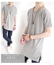 MONO-MART | 裾ZIP ロング丈 カットソー Uネック 半袖 サイドジップ サマー Tシャツ(Tシャツ/カットソー)