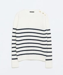 ZARA | ショルダーボタンボーダーセーター(ニット/セーター)