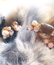 Handmade | コットンパールとビジューのイヤーカフとピアス(ピアス（片耳用）)