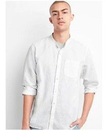 GAP | Gap スタンダードフィット バンドカラーシャツ（リネンコットン）(シャツ/ブラウス)