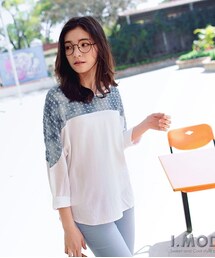 OBdesign | OB嚴選-破損感仿牛仔布七分袖上衣 白 XL(Tシャツ/カットソー)