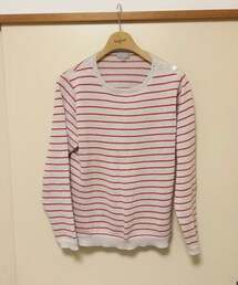 MARGARET HOWELL | リネンボーダー肩ボタンニット(ニット/セーター)