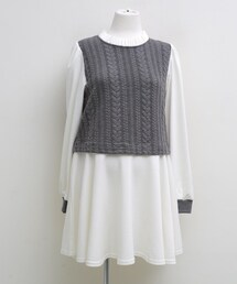 フリルネックニッテッドカフスデザインワンピース(マタニティウェア/グッズ)