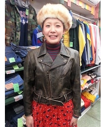 茶系レザーライダースジャケット 約M～Lｻｲｽﾞ(ライダースジャケット)