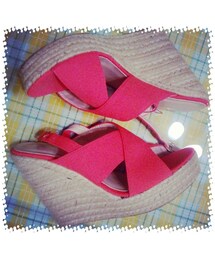 桃紅色寬帶楔形鞋(パンプス)