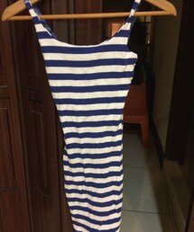 藍白色線條長版洋裝(ワンピース)