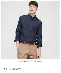 UNIQLO | デニムスリムフィットシャツ（ボタンダウンカラー・長袖）(シャツ/ブラウス)