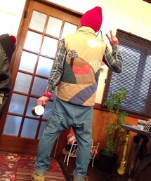 go slow caravan | バックプリントもかわいい田舎風ベスト⁈(ダウンベスト)