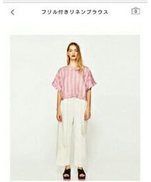 ZARA | フリル付きリネンブラウス(シャツ/ブラウス)