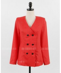 ダブルボタンノーカラーリネンジャケット(ノーカラージャケット)