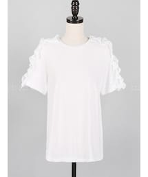 ショルダーフリル半袖Tシャツ(Tシャツ/カットソー)