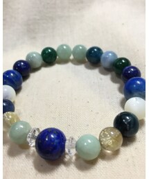 no brand | 2016年1月に破棄 ラピラズリ アベンチュリン アクアマリン 水晶 ルチル ホワイトパール(ブレスレット)