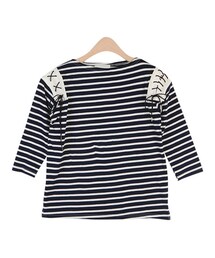 ショルダーレースアップ7分袖ボーダー柄Ｔシャツ(Tシャツ/カットソー)