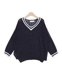 ラインポイントＶネックルーズニット(Tシャツ/カットソー)