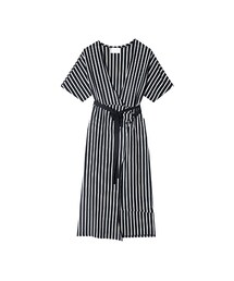 ストライプ柄ロングラップワンピース(ワンピース)