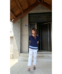 STARMIMI | 圓領後扣配網紗上衣(Tシャツ/カットソー)