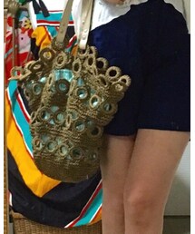 THE EMPORIUM | キャンディーストライプの巾着.チョコミントで好きな色の組み合わせです(かごバッグ)