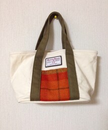 しまむら×ハリスツイード | カーキとオレンジのミニトート(トートバッグ)