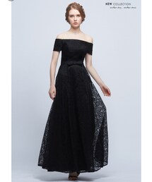 omuses | 一字領露肩蕾絲花長禮服(ドレス)