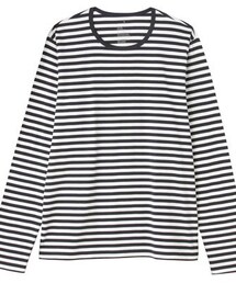 無印良品 | オーガニックコットン天竺長袖Ｔシャツ　紳士・オフ白×ボーダー(Tシャツ/カットソー)