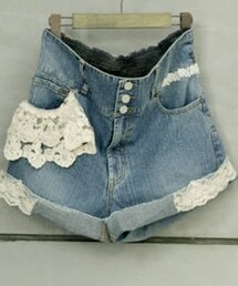 オシャレウォーカー | レース付きデニムショーパン(デニムパンツ)