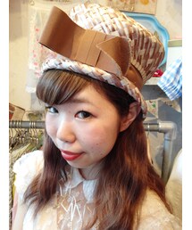 VINTAGE リボン付ストローハット(帽子)