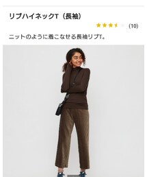 UNIQLO | リブハイネックT 茶(トップス)