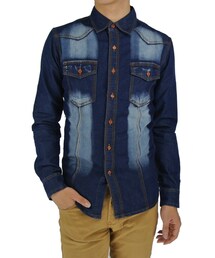 Graphiteclothing | Shirt or coat? Check out this unique royal fade washed light denim! You can either wear it as a shirt or coat with any design Tee benefit! (シャツ/ブラウス)