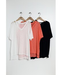 GUAPA | V領挖洞前短後長薄T(Tシャツ/カットソー)
