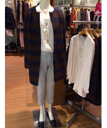 ボーダーノーカラーコート(その他アウター)