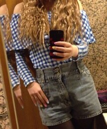 ギンガムチェックオフショルブラウス(シャツ/ブラウス)