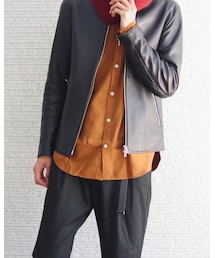 NANO universe | バンドカラーシャツ（ブラウン）(シャツ/ブラウス)