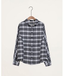 MEIER.Q | 清新休閒皮革滾邊格紋襯衫(シャツ/ブラウス)