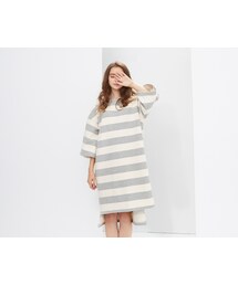 Anden HUD | 不被束縛．條紋寬鬆長版居家衫(米灰條)(ルームウェア/パジャマ)