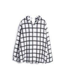 PAZZO | 知性ONI 設計線條後開V格紋襯衫(シャツ/ブラウス)