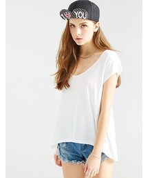 Anden HUD | 不妥協的美．隨興V領拼接T(白色)(Tシャツ/カットソー)