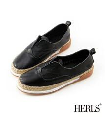 Herls | 全真皮 麻編紳士休閒鞋(黑色)(モカシン/デッキシューズ)