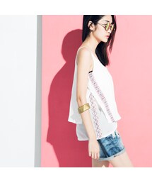 a'Lady慵懶浪漫雙層造型電繡細肩上衣(キャミソール)