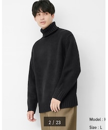 GU | ローゲージタートルネックセーター(長袖)/09 BLACK/S(ニット/セーター)