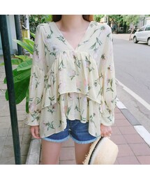 FLYMODEL | フラワーパターン2段フリルブラウス(シャツ/ブラウス)